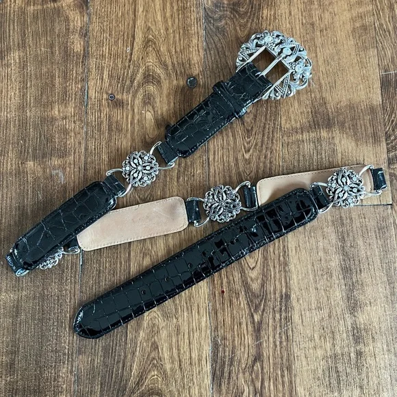 Vintage BRIGHTON B60113 Black Patent Leather Bling Crystal Embellished Belt 34 Vintage BRIGHTON B60113 Black Patent Leather Bling Crystal  main image 3